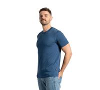 menique T-shirt à manches courtes 100 % mérinos pour homme, haut thermique léger, couche de base, haut respirant évacuant l'humidité, col rond, pour les voyages en plein air et la randonnée, denim, M