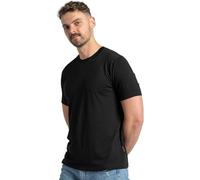 menique T-shirt à manches courtes 100 % mérinos pour homme, haut thermique léger, couche de base, haut respirant évacuant l'humidité, col rond, pour les voyages en plein air et la randonnée, Noir , L