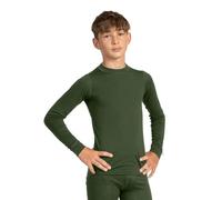 menique T-shirt unisexe à manches longues pour enfants en laine mérinos bio pour filles et garçons, vert foncé, 8-9 ans