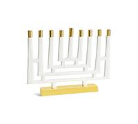 Menorah carr e artistique en forme de labyrinthe de Zion Judaica - mail blanc avec coupelles en laiton brillant
