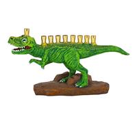 Menorah dinosaure verte Zion Judaica en polyr sine avec coupelles en laiton. Bougie dinosaure fonctionnelle pour enfants. Convient aux bougies Ha