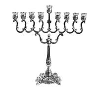 Menorah Hanouka Plaqué Argent - Convient À Toutes Les Bougies Hanouka Standard - Hanukkah Menorah 18 cm de Haut, 16 cm de Large - Menorah Hanouka 9 Branches Incurvées