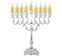Menorah Hanouka Plaqué Argent pour l'huile - Hanukkah Menorah Convient Aux Tasses à Huile Hanukkah Standard et Aux Grandes Bougies - 25 cm de Haut - Branches D'olivier