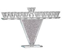 Menorah Hanoukka en Verre de Cristal - Menorah d'huile et de Bougie de Style Moderne pour Hanoucca - Compatible avec Les Tasses à Huile Standard et Les Grandes Bougies - 25,4 cm de Haut Ner Mitzvah