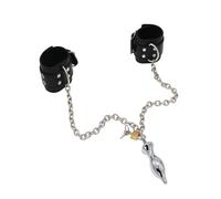 Menottes BDSM Avec Plug Anal En Métal Cuir Verrouillage Stimulateur De Point G La Prostate Masturbateur D'orgasme Jouet Sexuel(Silver)