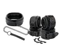 Menottes bdsm en cuir noir et collier