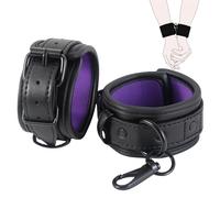 Menottes BDSM réglables souples en Cuir PU pour poignets et chevilles, noir et violet, sécurisées pour jeux SM intimes