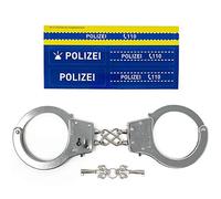 Menottes de police pour enfants en métal - Pour le carnaval ou pour le costume de police - Pour jeux de rôle avec clés, serrure de sécurité, autocollant de police - Jouet stable également pour adultes