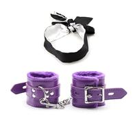 Menottes en Duvet et Masque pour les Yeux en Satin - Kit Fluffy Hand Cuff - Bandeau Noir - Menottes Ajustables - Bracelet Duveteux (Violet)