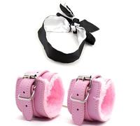 Menottes en duvet Satin Eye Mask Blindfold Kit - Fluffy Hand Cuff Set - Black Blindfold Satin Eye Mask - Adjustable Handcuffs Fluffy Bracelet - Eye Satin Mask (Rose)