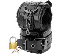 Menottes Poignets Cuir PVC Noir Réglables Avec Cadenas Marque Darkness