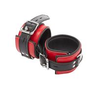 Menottes poignets rouges et noires en cuir véritable
