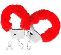 Menottes rouge, rouge, police, police, infirmière, médecin, agent de sécurité, accessoire de déguisement. En métal avec peluche