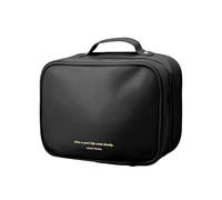 MENRU Trousse de maquillage de voyage de grande capacité en cuir imperméable avec porte-brosse et poignée, sac de rangement portable pour femmes et filles, noir