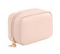 MENRU Trousse de maquillage de voyage de grande capacité en cuir imperméable avec porte-brosse et poignée, sac de rangement portable pour femmes et filles, rose, S