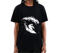 Men's 100% Cotton Short Sleeve Funny Surfing Astronaut Print Men T Shirt Casual o-Neck t-Shirt Men Tees Tops Black Manches Courtes(Small)