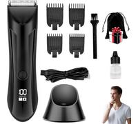 Men's 3-in-1 Waterproof IPX7 Intimate Clipper with Adjustable Limit Comb, Built-in Led Charging Station, Wet & Dry, LCD Display for Armpits, Spins
