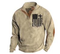 Men's American Flag Graphic Sweatshirts Western Aztec Print Vintage Top Henley Button Patchwork Pullover Sweaters