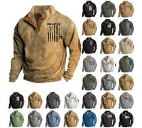 Men's American Flag Graphic Sweatshirts Western Aztec Print Vintage Top Henley Button Patchwork Pullover Sweaters