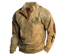 Men's American Flag Graphic Sweatshirts Western Aztec Print Vintage Top Henley Button Patchwork Pullover Sweaters