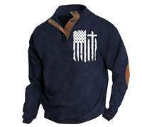 Men's American Flag Graphic Sweatshirts Western Aztec Print Vintage Top Henley Button Patchwork Pullover Sweaters
