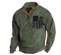 Men's American Flag Graphic Sweatshirts Western Aztec Print Vintage Top Henley Button Patchwork Pullover Sweaters