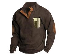 Men's American Flag Graphic Sweatshirts Western Aztec Print Vintage Top Henley Button Patchwork Pullover Sweaters