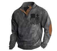 Men's American Flag Graphic Sweatshirts Western Aztec Print Vintage Top Henley Button Patchwork Pullover Sweaters