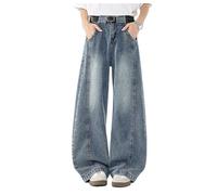 Men's and Women's Flared Leg Jeans Retro Relaxed Fit Distressed Pants with Wash & Multiple Pockets Curved Seam(Lightbluea106,M)