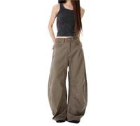 Men's and Women's Flared Leg Jeans Retro Relaxed Fit Distressed Pants with Wash & Multiple Pockets Curved Seam(Coffeen1055,S)