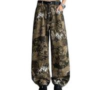 Men's and Women's Flared Leg Jeans Retro Relaxed Fit Distressed Pants with Wash & Multiple Pockets Curved Seam(Khakib26,XXL)