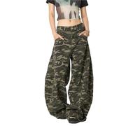 Men's and Women's Flared Leg Jeans Retro Relaxed Fit Distressed Pants with Wash & Multiple Pockets Curved Seam(Camouflageb168,L)