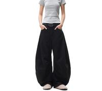 Men's and Women's Flared Leg Jeans Retro Relaxed Fit Distressed Pants with Wash & Multiple Pockets Curved Seam(Blackn1055,S)