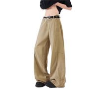 Men's and Women's Flared Leg Jeans Retro Relaxed Fit Distressed Pants with Wash & Multiple Pockets Curved Seam(Khakin1059,XXXL)