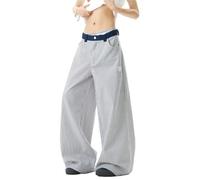 Men's and Women's Flared Leg Jeans Retro Relaxed Fit Distressed Pants with Wash & Multiple Pockets Curved Seam(Blackh8060,M)
