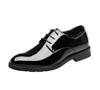 Mens Black Leather Lace Up Oxfords Bright Upper Casual Formal Shoes Height Increase Vintage Design(41 EU)