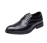 Men's Black Leather Oxford Shoes Vintage Lace-Up Brogue Comfortable for Office Wedding Formal(39 EU)