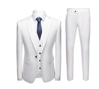 Men's Blazer Gilet Pantalons Set Men Solid Color Slim Fit Business Casual Set Solid One Button Blazer Jacket(Blanc,x_l)