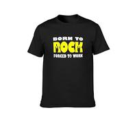 Men's Born to Rock Forced to Work Graphic Tee Printed Top Mens Shirt T-Shirts Black L