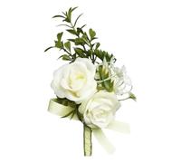 Mens Boutonniere Corsage - Artificial White Floral Lapel Pin for Wedding Event Attire, Silk Design | Compact 7x12cm Formal Suit Decoration for Groom Bridesmaid Prom Dinner Graduation Celebrati