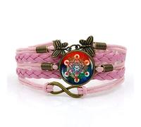 Mens Bracelets,Pink Rope Personality Red Cube Art,Time Gemstone Multi-Layer Hand-Woven Glass Combination Jewelry Ladies Fashion European and American Jewelry