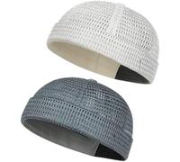 Men's Breathable Brimless Docker Hat, Lightweight Mesh Skull Cap for Summer, Adjustable Breathable Cooling Cap (2Pcs-C)