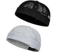 Men's Breathable Brimless Docker Hat, Lightweight Mesh Skull Cap for Summer, Adjustable Breathable Cooling Cap (2Pcs-H)