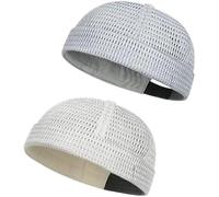 Men's Breathable Brimless Docker Hat, Lightweight Mesh Skull Cap for Summer, Adjustable Breathable Cooling Cap (2Pcs-F)