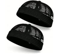 Men's Breathable Brimless Docker Hat, Lightweight Mesh Skull Cap for Summer, Adjustable Breathable Cooling Cap (2Pcs-N)