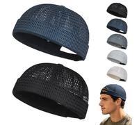 Men's Breathable Brimless Hat Summer Style Mesh Tang, Adjustable Cap Docker Beanie, Breathable Mesh Cap for Men (Navy Blue+Black)