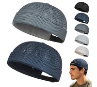 Men's Breathable Brimless Hat Summer Style Mesh Tang, Adjustable Cap Docker Beanie, Breathable Mesh Cap for Men (Dark Gray+Navy Blue)