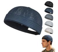 Men's Breathable Brimless Hat Summer Style Mesh Tang, Adjustable Cap Docker Beanie, Breathable Mesh Cap for Men (Navy Blue)