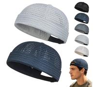 Men's Breathable Brimless Hat Summer Style Mesh Tang, Adjustable Cap Docker Beanie, Breathable Mesh Cap for Men (Light Gray+Navy Blue)