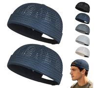 Men's Breathable Brimless Hat Summer Style Mesh Tang, Adjustable Cap Docker Beanie, Breathable Mesh Cap for Men (Navy Blue+Navy Blue)